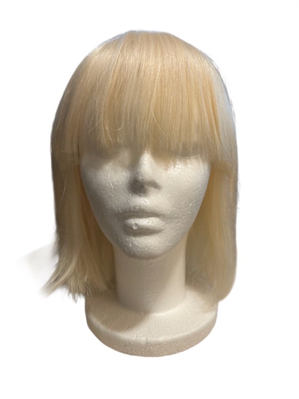NWOT Platinum Blonde Human Hair Bob – Customizable Bangs – Heat Safe